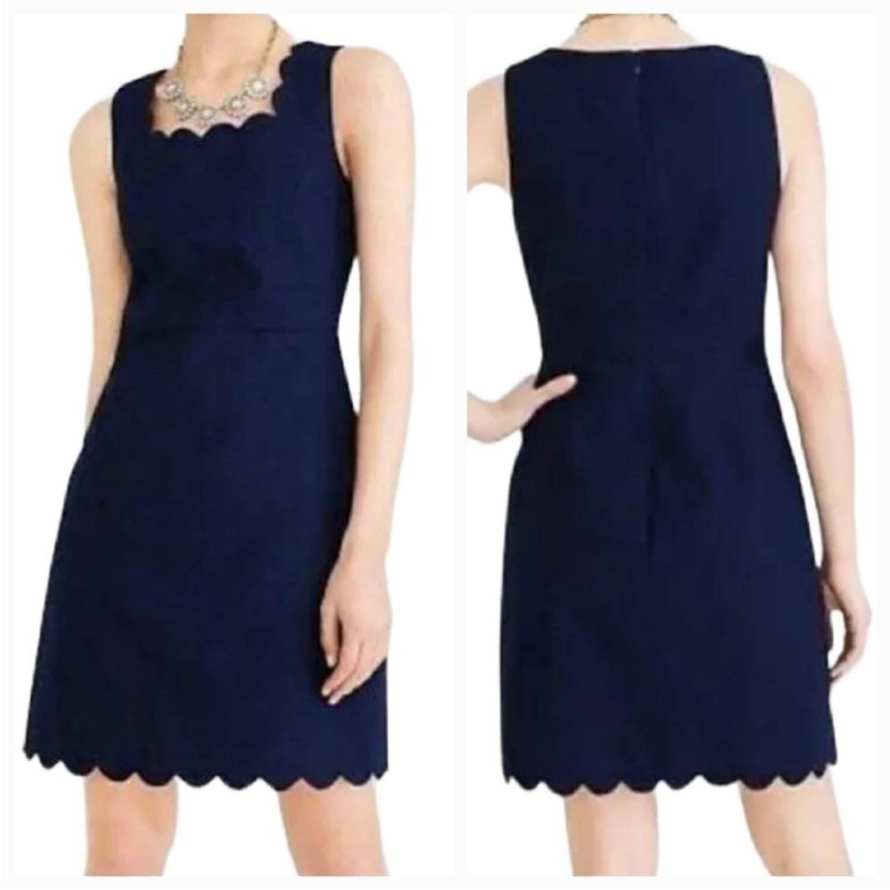J. Crew Factory Basketweave scallop-edge dress in navy blue